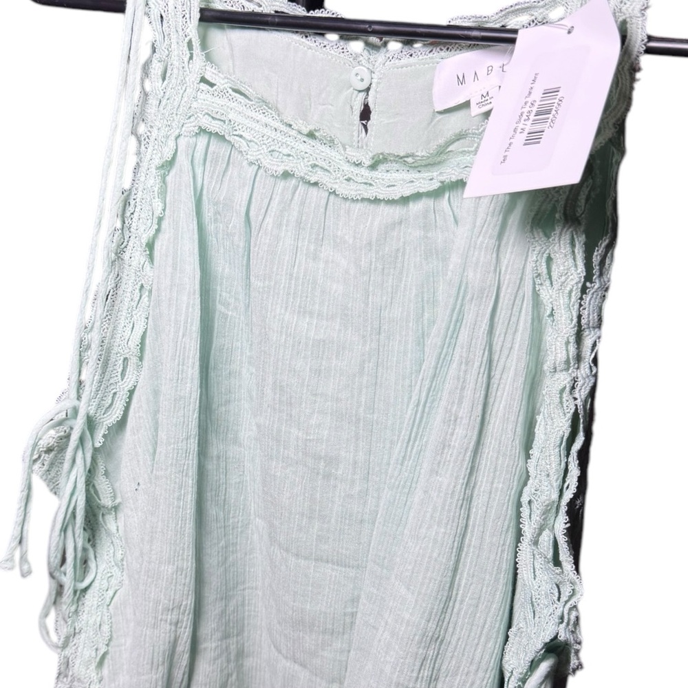 Mable Light Green Lace Trim Blouse